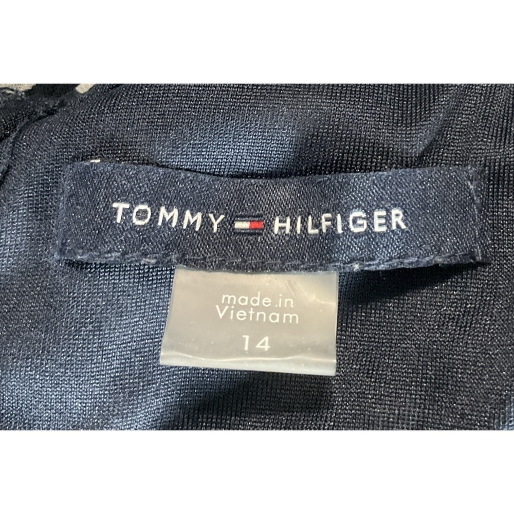 TOMMY HILFIGER Women's Size 14 Navy & White Polka Dot Chiffon High Low Dress - Picture 3 of 15
